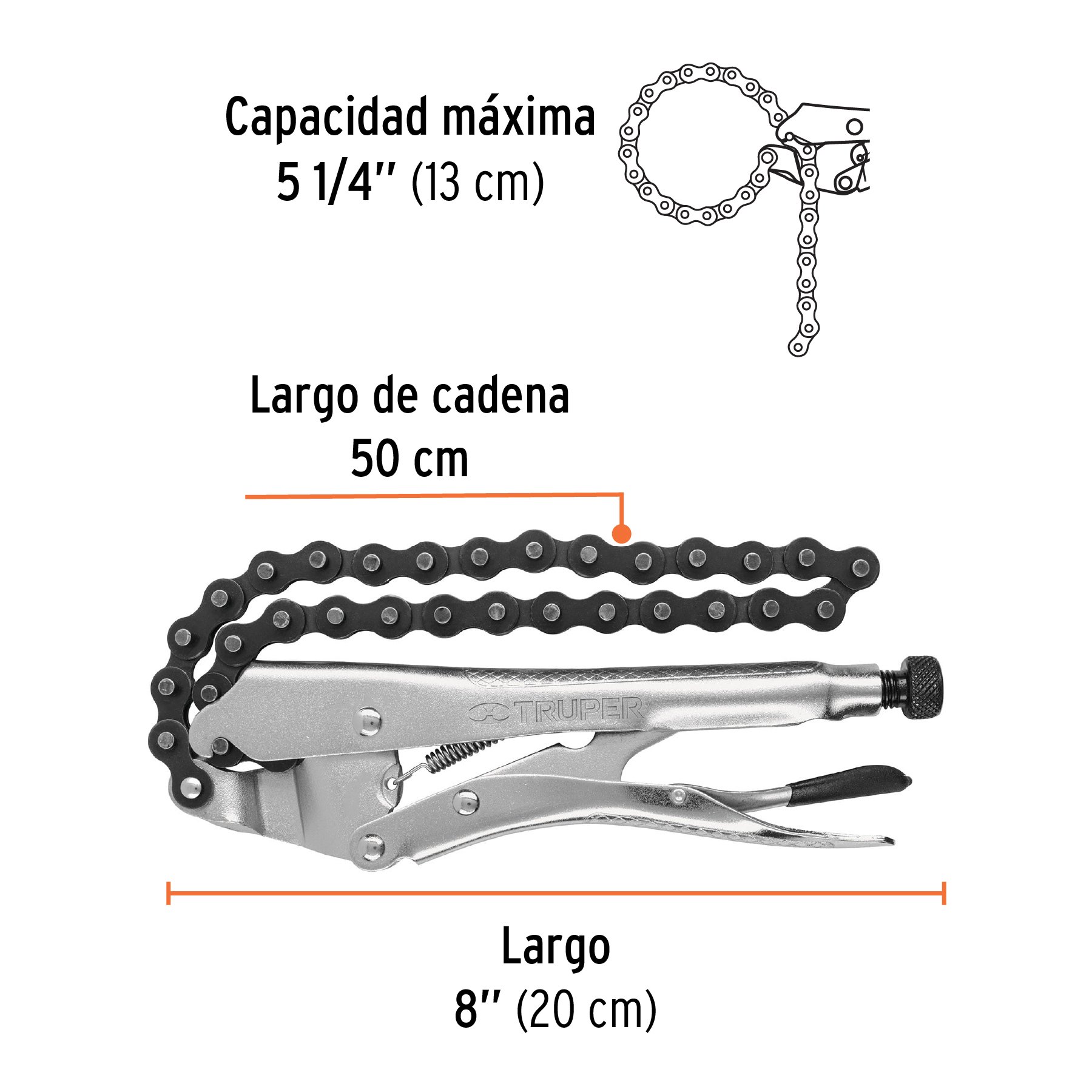 LLAVE CAIMAN C/CADENA 8″ TTP-CAD 17438 TRUPER
